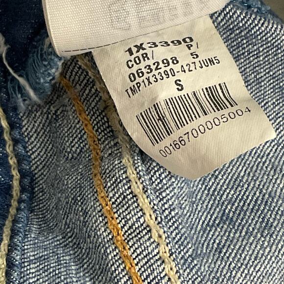Abercrombie & Fitch Overalls Shorts ShortAlls Raw Hem Y2K Classic Blue Wash sz S - Picture 6 of 16